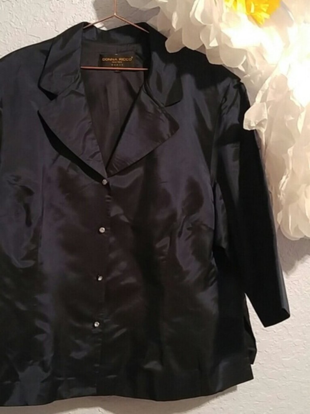 Donna Ricco Vintage New York Woman Navy-Blue Acetate Top SZ 24W